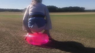 CD Tramp Railing Fake Penis Seat Outdoors In A Area