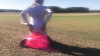 CD Tramp Railing Fake Penis Seat Outdoors In A Area