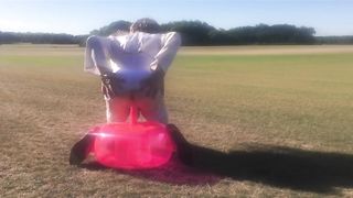 CD Tramp Railing Fake Penis Seat Outdoors In A Area