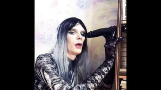 Sissy crossdresser deep-throating immense fuck stick