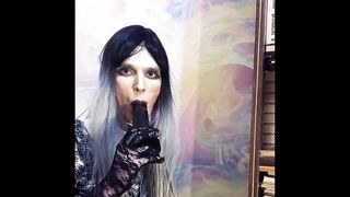 Sissy crossdresser deep-throating immense fuck stick