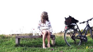 Brave Biking In Sheer Chiffon And Nylon Tights