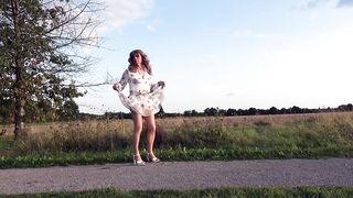 Brave Biking In Sheer Chiffon And Nylon Tights