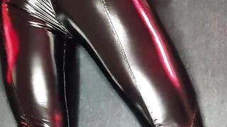 Julie Lithoe wears skintight glistening stretch pants with her sissy arse