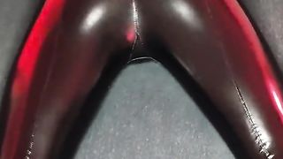 Julie Lithoe wears skintight glistening stretch pants with her sissy arse