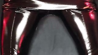 Julie Lithoe wears skintight glistening stretch pants with her sissy arse