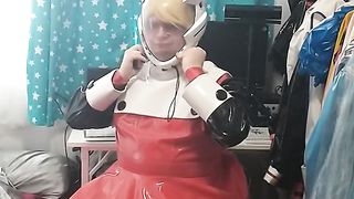 Vinyl Flip Costume Play With Eva Helmet Bagging Breathplay Kigurumi Sissy