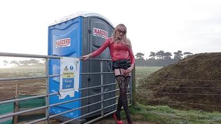 vinyl Dressed In Transgender Princess Outdoors Posing and Urinating