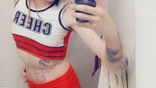 Super-Cute Cheerleader Deep Throats and Kneads her little knob