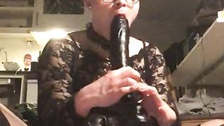 Sissy trapslut with gigantic faux-cock and dancing