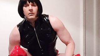 Frolicking with weenie in spandex.. internal ejaculation on floor..