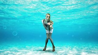 Undergarments Honey Dancing Underwater While Pawing Her Clitty