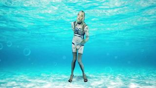 Undergarments Honey Dancing Underwater While Pawing Her Clitty