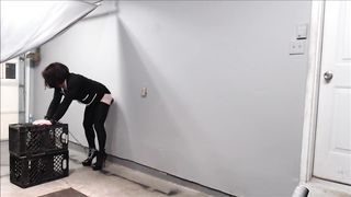 Sissy Strapped With Fuck Stick in Garage