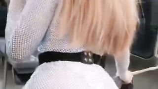 VOLUPTUOUS  IN THE CRIMSON LINE SUBWAY DEMONSTRATING HER ORBS WITH A GOOD BOD