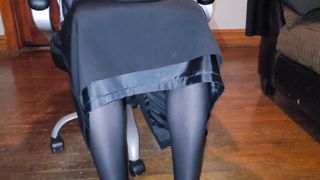 Long black lined office microskirt