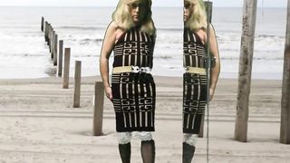 Mrs Samantha dressing up in a white underskirt and long chocolate-colored sundress (no bang-out)