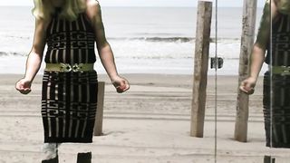 Mrs Samantha dressing up in a white underskirt and long chocolate-colored sundress (no bang-out)