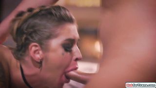 Big-Boobed transsexual crimson railing fetish mask Chanel Santini romps gigantic bad cougar