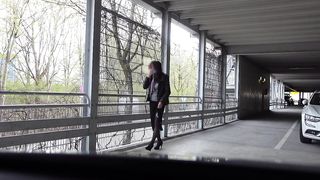 Splashed on the nylon gams and shown outside