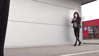 Splashed on the nylon gams and shown outside