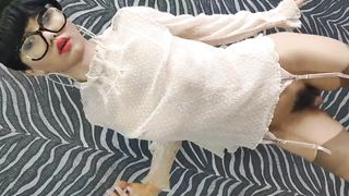 Trans dresses as lecturer costume play wanna have fun with his college girls