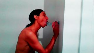 Smallish Tgirl Gargles Wall Climb On Faux-Cock Lovingly