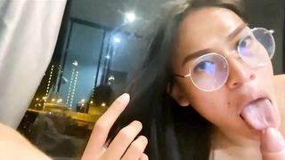 Slim Chinese Shecock Having her Manmeat Gargled by her Bf