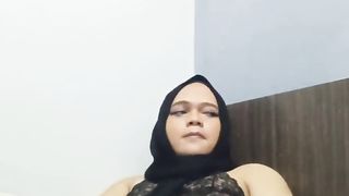 Crossdresser Hijab in Undergarments Touching Her Manhood