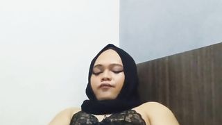 Crossdresser Hijab in Undergarments Touching Her Manhood