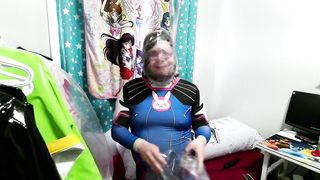 Dva zentai Plastic Raincoat Breathplay Inflatable Cushion Hook-Up and Electro-Hitachi