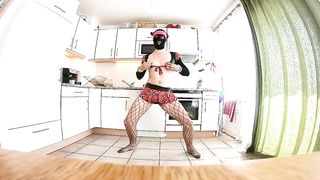 music vid of sissy dancing in college girl apparel with microskirt and fishnet demonstrating steaming gams and fabulous elastic backside