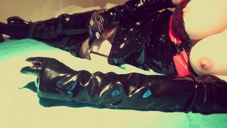 Satin paramour smoking again in spandex