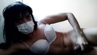 Adorable insane teenager showcasing trouser snake, petting and jizzing in herself