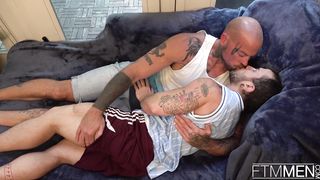 FTM Studs - Clean-Shaved bodybuilder top breeds FTM muscle bottom