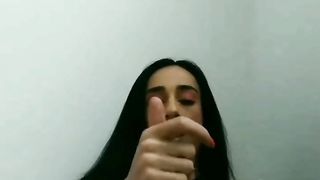 Young schoolTrans. Fabulous transvestite pawing her giant prick