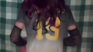 Frolicking in baseball tee-shirt post game sizzling down or super hot up hehe