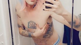 Super-Cute Shirtless Unmanly Trans Likes Tugging for Lollipop