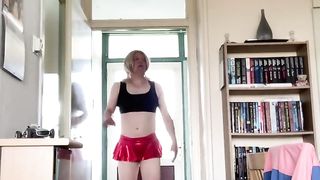 Ambling on high-heeled shoes indoors