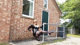 Tgirl Urinating and Posing Outdoors