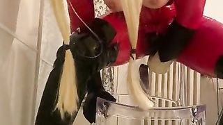 Spandex nymph having joy