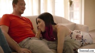 Brother visits his tranny sister-in-law and barebacks her bum