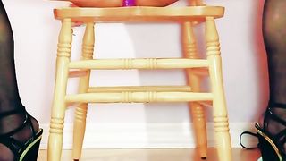 Sissy Tart Femboy dances (painfully) before fuckin' bootie by railing a purple fake penis