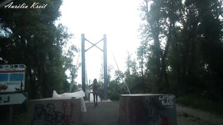 Almost caught exhibiting on walkway