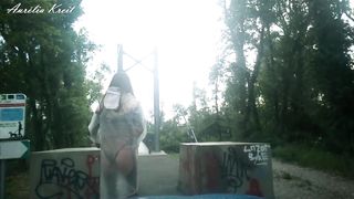 Almost caught exhibiting on walkway