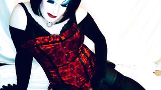 Sissy Cockslut in powerful make-up satisfies Father by pounding BIG BLACK COCK faux-cock