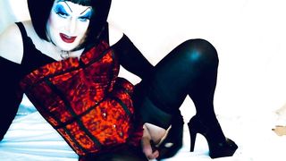 Sissy Cockslut in powerful make-up satisfies Father by pounding BIG BLACK COCK faux-cock