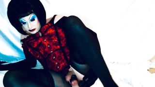 Sissy Cockslut in powerful make-up satisfies Father by pounding BIG BLACK COCK faux-cock