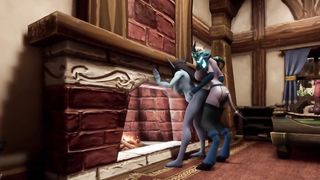 Ladyboy Devil Tear Up Knocked Up Elf in front of the Fireplace