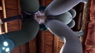 Ladyboy Devil Tear Up Knocked Up Elf in front of the Fireplace